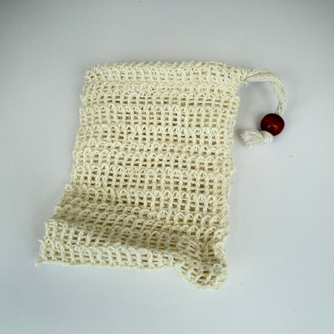 Natural Sisal Soap Saver Pouch – Coffee Wood Bead & Drawstring | Wiley Buck Company