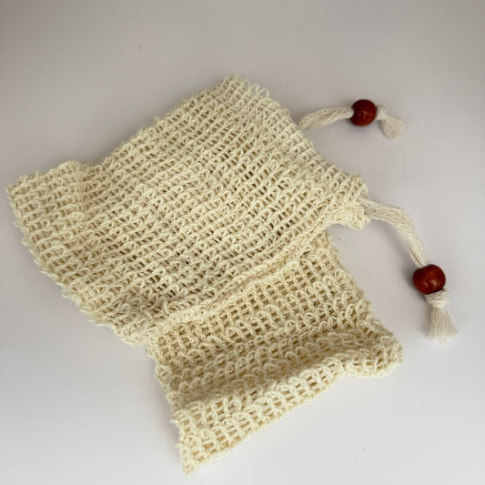 Natural Sisal Soap Saver Pouch – Coffee Wood Bead & Drawstring | Wiley Buck Company