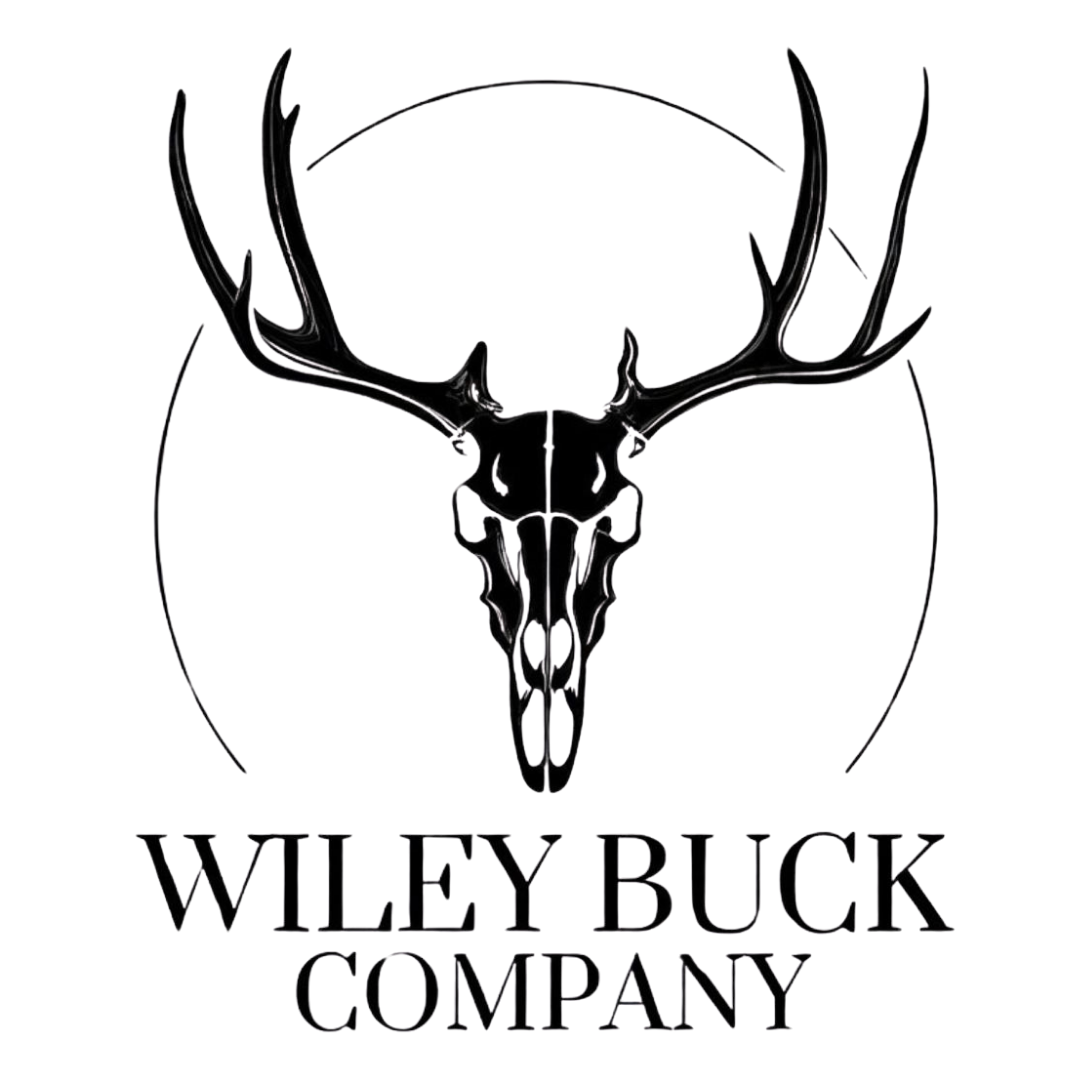 logo for Wiley Buck Company with buck deer skull 